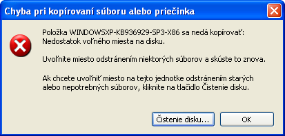 Málo miesta na disku - Windows XP 2