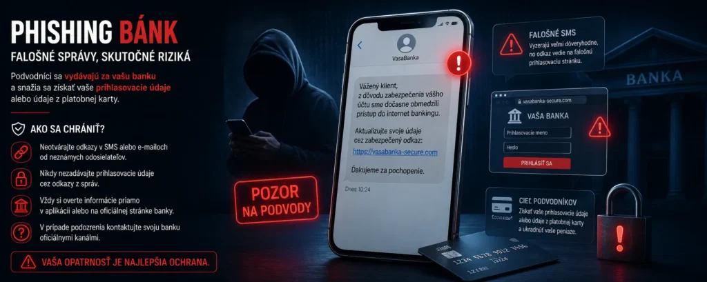 Phishing bánk – falošné SMS a prihlasovacie stránky internet bankingu