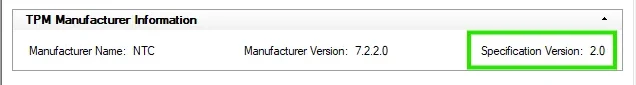 Kontrola TPM 2.0 vo Windows – obrazovka TPM Management zobrazujúca Specification Version 2.0
