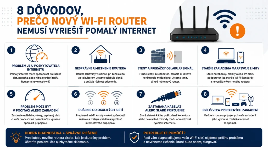 Infografika: 8 dôvodov, prečo nový Wi-Fi router nemusí vyriešiť pomalý internet