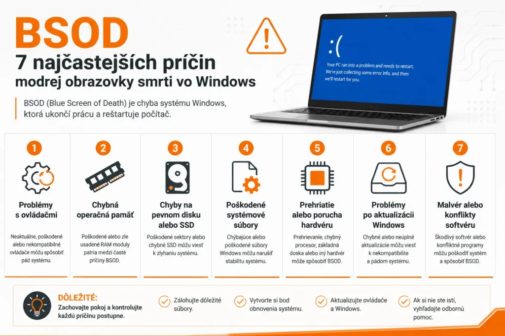 Infografika: 7 najčastejších príčin BSOD (modrej obrazovky smrti) vo Windows