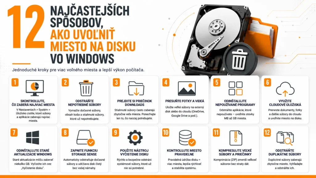 Infografika: 12 spôsobov, ako uvoľniť miesto na disku vo Windows