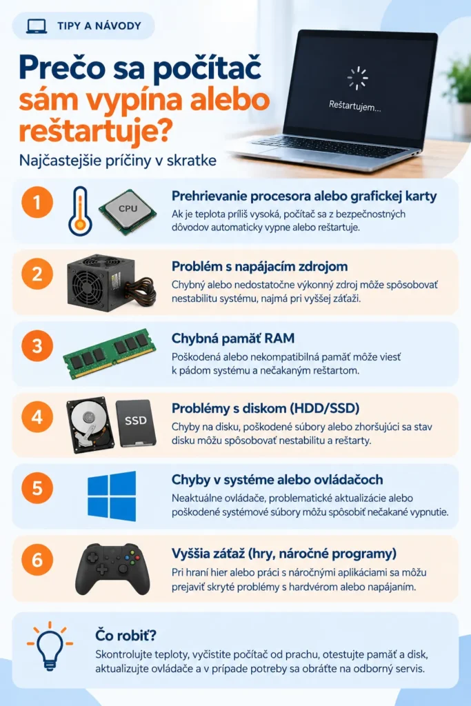Čo skontrolovať, keď sa počítač sám vypína alebo reštartuje