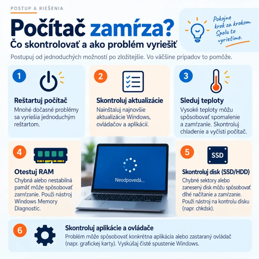 Čo skontrolovať, keď počítač zamŕza