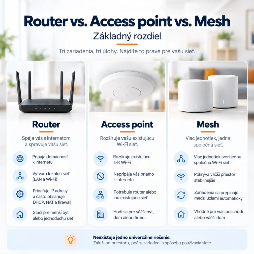Router vs. Access point vs. Mesh – základné rozdiely medzi tromi riešeniami Wi-Fi siete