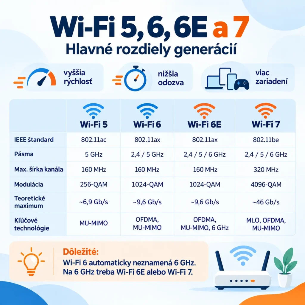 Porovnanie Wi-Fi 5, Wi-Fi 6, Wi-Fi 6E a Wi-Fi 7